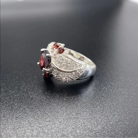 Garnet & White Topaz Sterling Silver Cocktail Ring - Picture 4 of 9